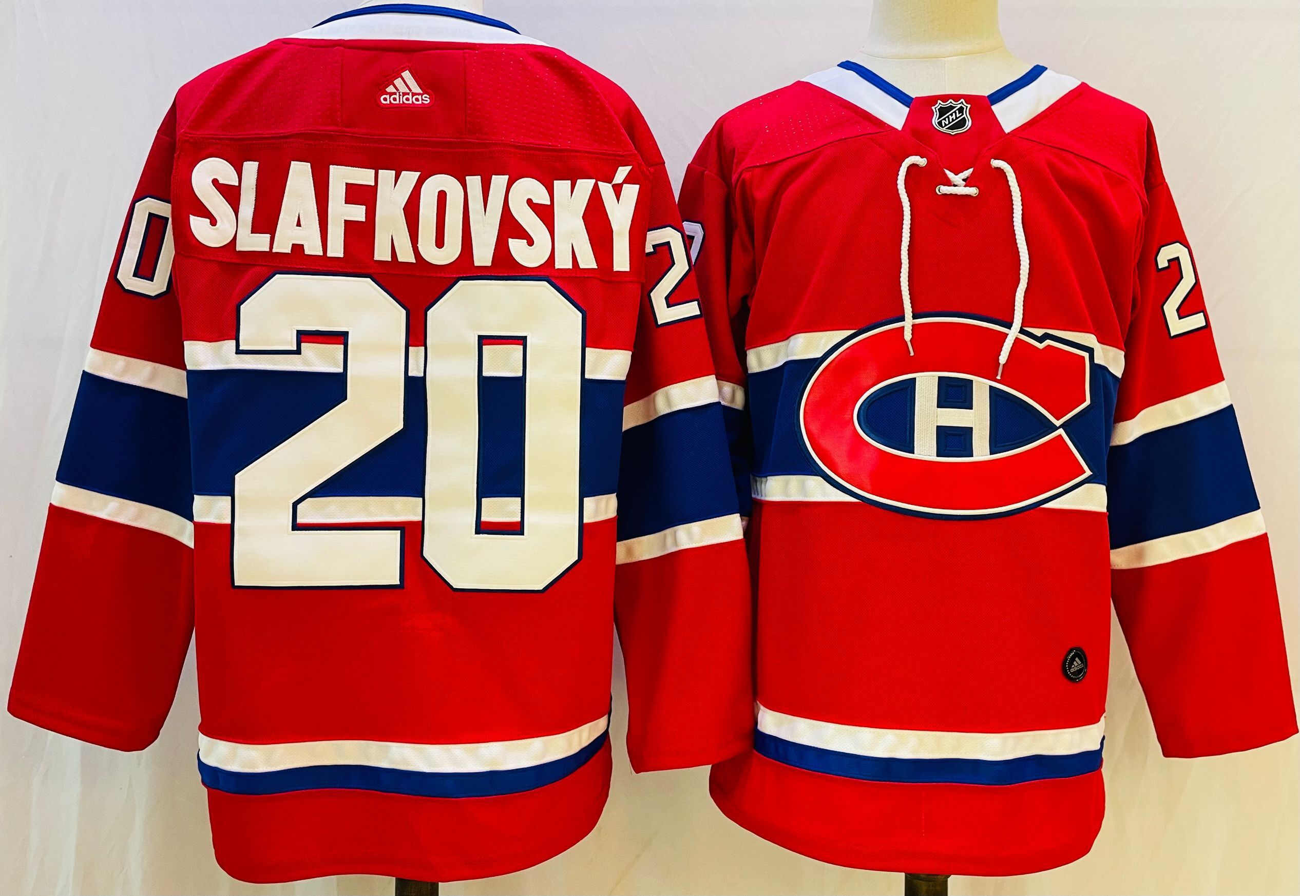 Men Montreal Canadiens 20 Slafkovsky Red Throwback 2022 Adidas NHL Jersey